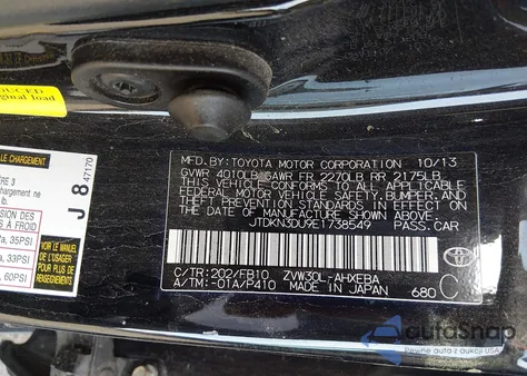 2014 Toyota Prius Two from USA, damaged, VIN JTDKN3DU9E1738549